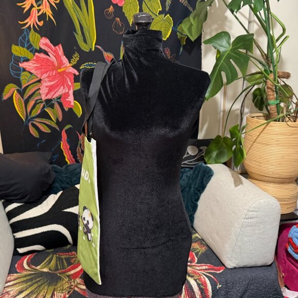 Baby Panda Double Handle Canvas Tote Bag, Green Multi - Picture 6 of 8